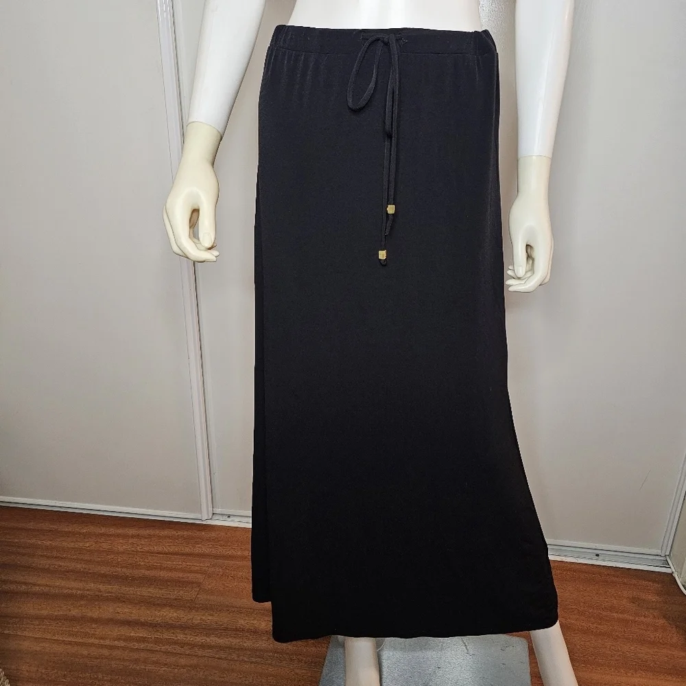 Michael Kors Maxi Drawstring Womens Skirt Size Small All Black Ankle Length